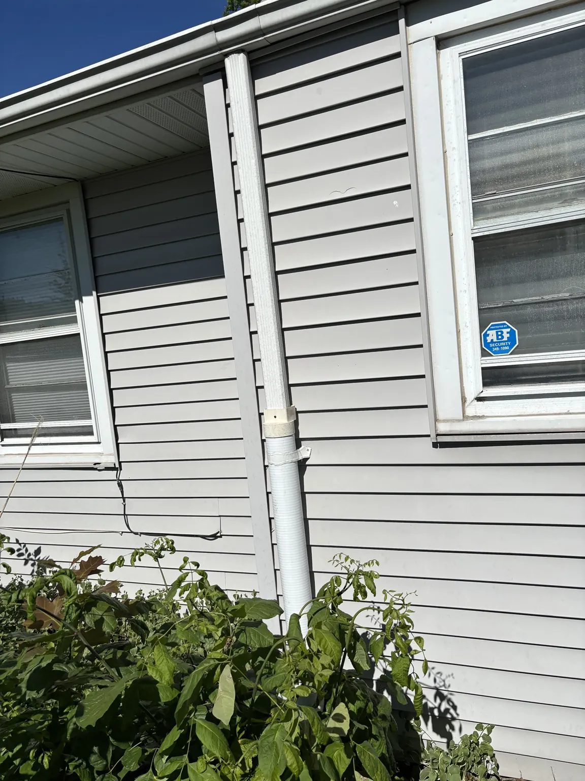 Existing downspout along the siding