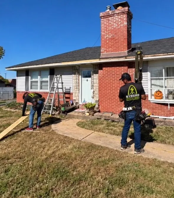 Work in progress at the front of the home